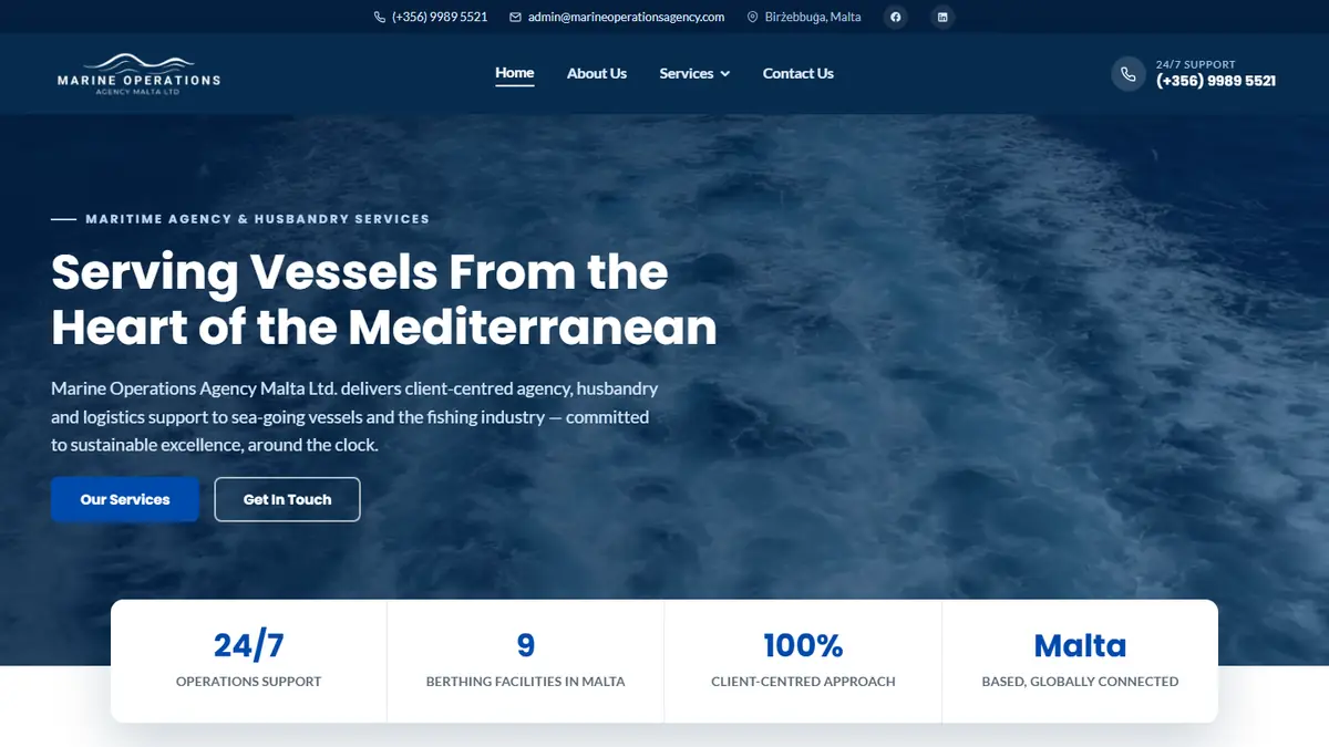 Marine Operations Agency Malta website, designed and built by AlphaTech Solutions