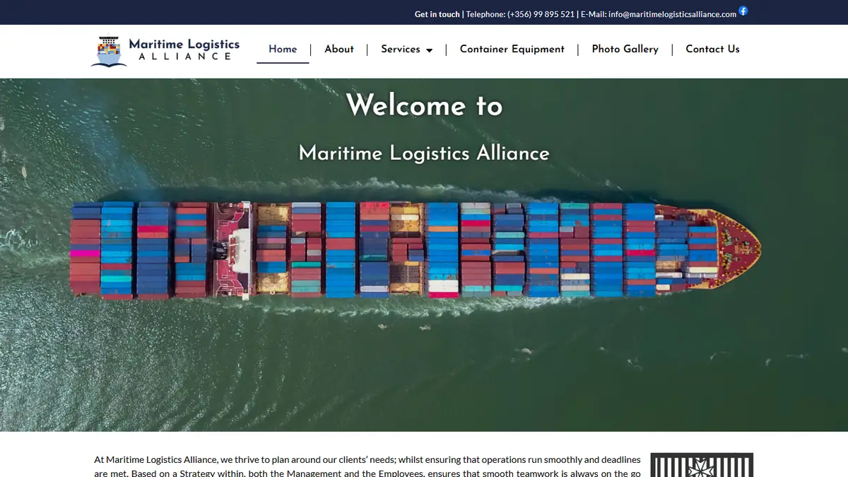 Maritime Logistics Alliance website, designed and built by AlphaTech Solutions